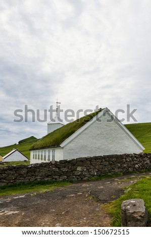 Small village church in Mykines in the Faroe Islands