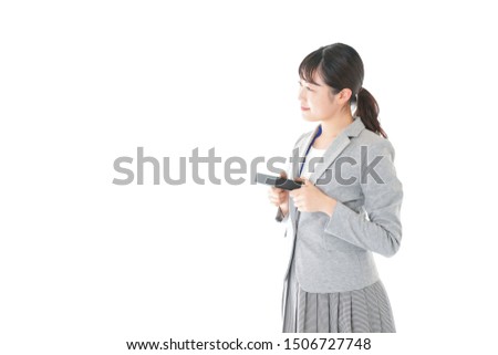 Young business woman giving gifts