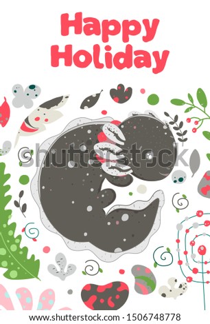 Cute summer Kawaii axolotl, baby amphibian drawing. Happy holiday greeting card with lizard. Flat style design. Ambystoma mexicanum