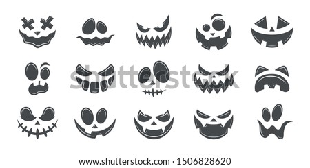 Scary and funny faces of Halloween pumpkin or ghost . Vector collection. Royalty-Free Stock Photo #1506828620