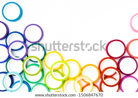 Collection of colorful adhesive tape pieces isolated on white background.