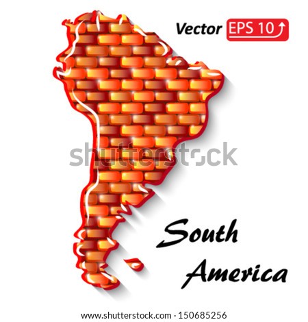 Map of South America brick , isolated on white background vector