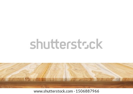 Closeup Empty wooden tabletop or shelf isolated on white background ,For montage your product display.
