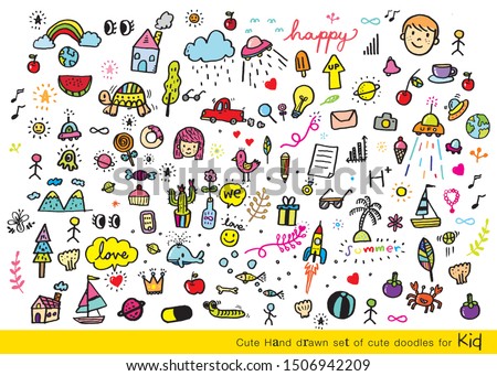 Vector illustration of Doodle cute for kid, Hand drawn set of cute doodles for holiday,Hand drawn set of speech bubbles with dialog words,illustration of  objects from a child's life