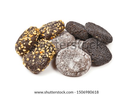 Chocolate cookies isolated on white background. 