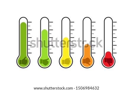 set of thermometers with different degrees of temperature. Reflection of emotions, mood or voting. Flat design.