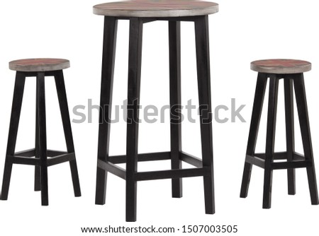 Set of stools and table over isolated white background Royalty-Free Stock Photo #1507003505