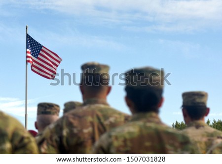 American Soldiers and Flag of USA. US Army. US troops Royalty-Free Stock Photo #1507031828