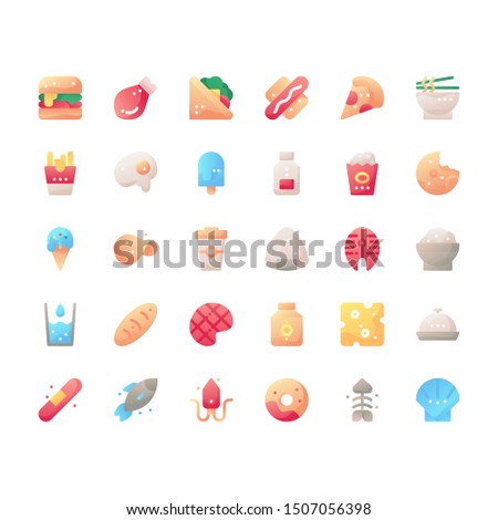 Delicious food and drink icon sets in flat gradient style and pixel perfect