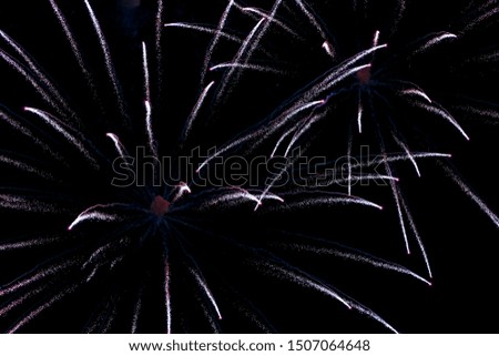 Colorful fireworks in the sky on black background. New Year, Christmas fireworks.