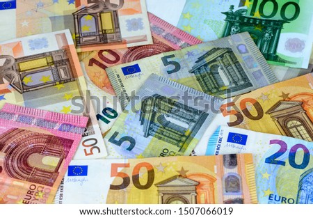 Background with European currency euro notes. Money texture