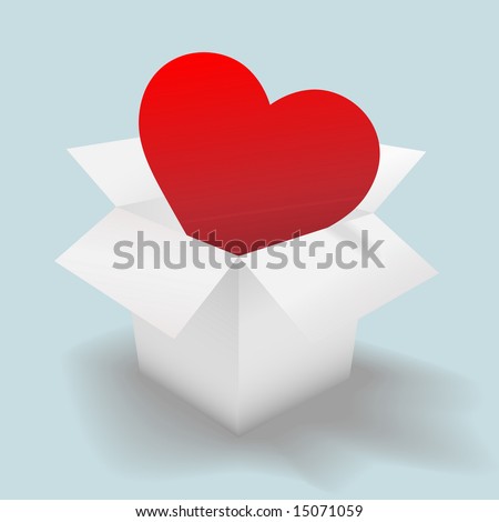 Deliver an open heart in a clean white shipping carton; a valentine or symbol of love and romance.