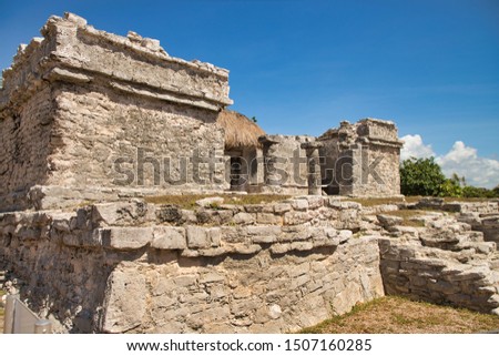 Tulum ruins in Cancun Mexico. Royalty-Free Stock Photo #1507160285