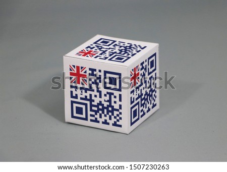 QR code set the color of Australian flag painted on the cubic. paper box packaging for put products. The concept of export trading from Australia.