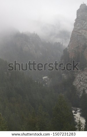 Black  and white foggy Mountains