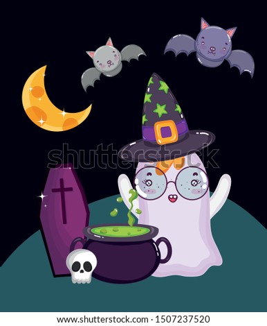 ghost cauldron coffin skull bats halloween