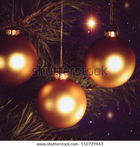 Christmas background with baubles and beauty bokeh