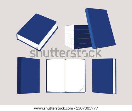 Vector mock up of book deep blue blank cover isolated on grey background.