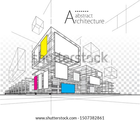 Architecture building construction urban 3D illustration abstract background. 