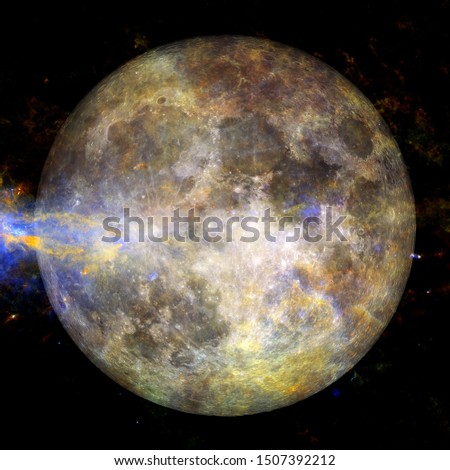 Fantastic view of moon. Solar system. Billions of galaxies in the universe. Elements of this image furnished by NASA Royalty-Free Stock Photo #1507392212