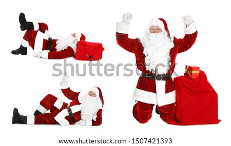 Set of authentic Santa Claus on white background