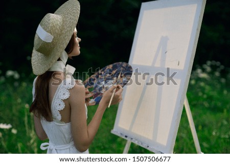 woman idea easel paint brush creativity model