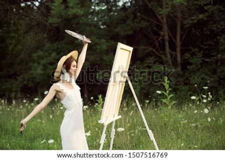 woman idea easel paint brush creativity model model