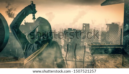 Post Apocalypse survivor concept, Ruins of a city. Apocalyptic landscape