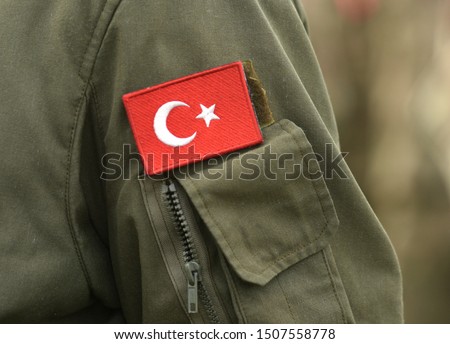 Turkish flag on Turkey army uniform. Turkey troops. Turkish soldier Royalty-Free Stock Photo #1507558778