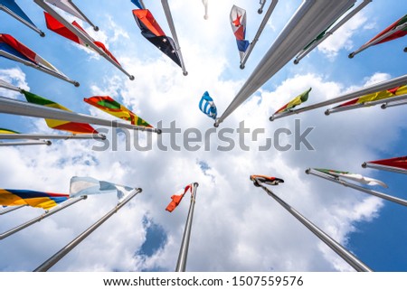 world flags with blue sky