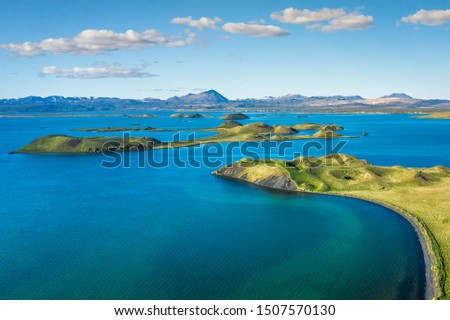 Myvatn Lake landscape at North Iceland. View from above