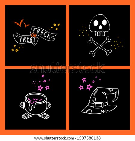 Halloween doodle collection of hand drawn icons. Spooky and fun doodle elements for halloween decorations and sticker. EPS 8