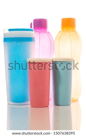 Colorful water bottles with white background. Isolated picture of water bottles. Reduce the usage of plastic cup by using reusable water bottle. Cute water bottle for school and college.