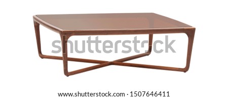 Wooden table with brown glass isolated on the white background