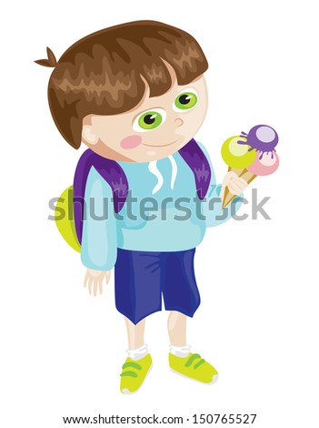 Cartoon school boy with ice cream