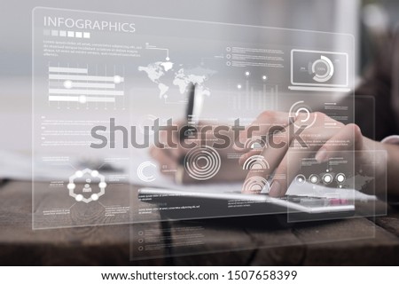 Woman typing computer with fast moving omnichannel business concept: Multi channel banking payment communication network digital technology internet wireless application development mobile smart apps