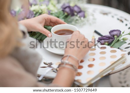 coffee time, womans hands and a cup of coffee, close up