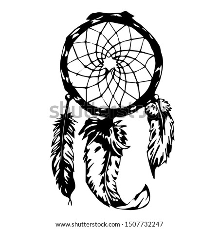 Dream catcher vector hand drawn illustration. Isolated on a white background