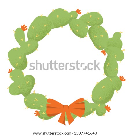 Christmas cactuses wreath. Vector holiday American symbol decoration isolated on white for design