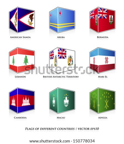 Flags of different countries isolated on white. Vector set. 