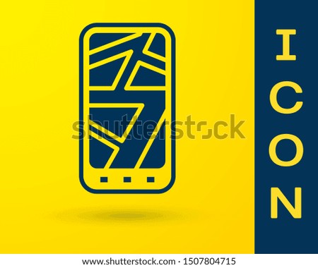 Blue Infographic of city map navigation icon isolated on yellow background. Mobile App Interface concept design. Geolacation concept.  Vector Illustration