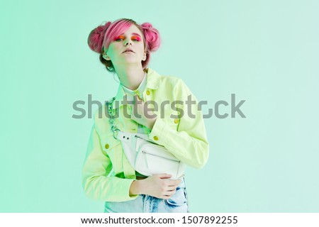 woman stylish young bright showy hairstyle