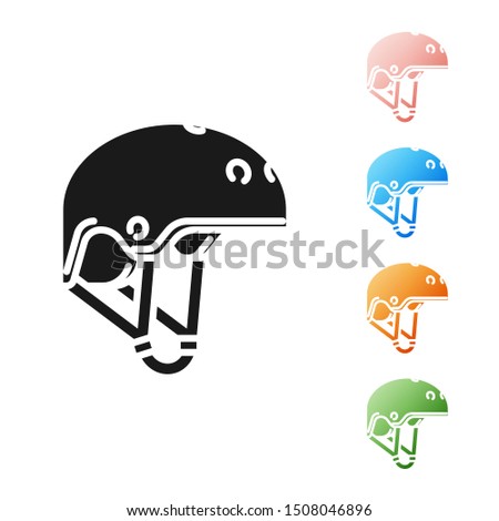 Black Helmet icon isolated on white background. Extreme sport. Sport equipment. Set icons colorful. Vector Illustration