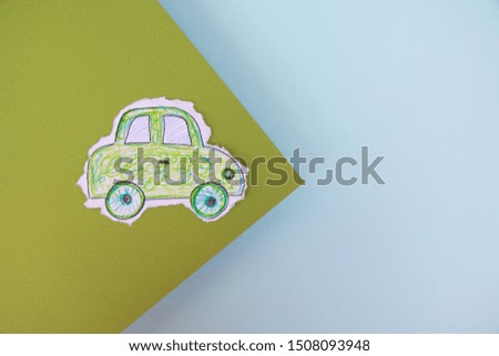 doodle green car on the green and blue background