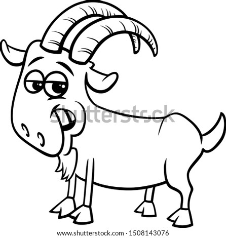 Black and White Cartoon Illustration of Funny Goat Farm Comic Animal Character Coloring Book Page