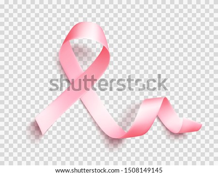 Satin pink ribbon over transparent background. Realistic medical symbol for national breast cancer awareness month in october. Vector illustration.