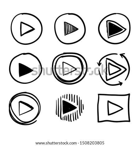 doodle play icon button illustration collection handdrawn cartoon style vector Royalty-Free Stock Photo #1508203805