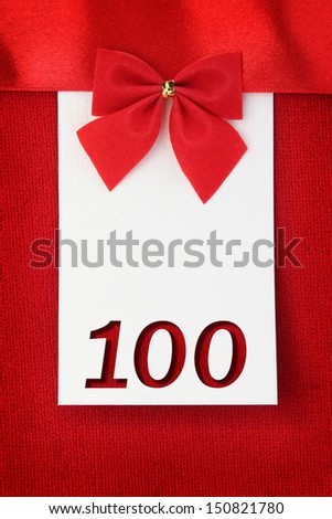 Number one hundred on red greeting card
