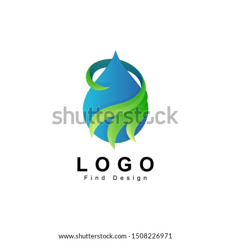 water logo with leaf, nature design