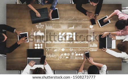 KPI Key Performance Indicator for Business Concept - Modern graphic interface showing symbols of job target evaluation and analytical numbers for marketing KPI management. Royalty-Free Stock Photo #1508273777